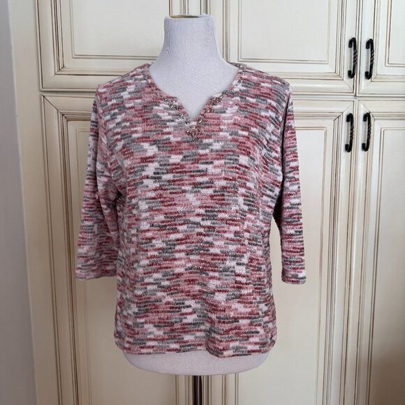 Alfred Dunner V-Neck Sweater - Alpine Lodge Blush - Size PL - Picture 1 of 4